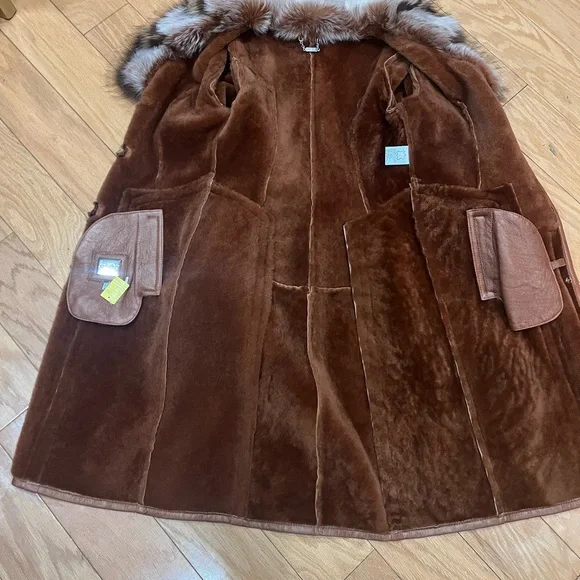 Vintage Brown Fur Trim Trench Coat - Picture 6 of 8